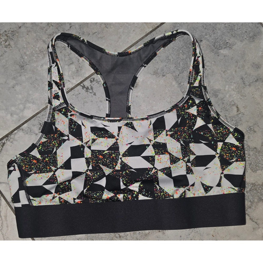 Victoria Sport The Player Racerback Sports Bra Geometric Neon Splatter Large